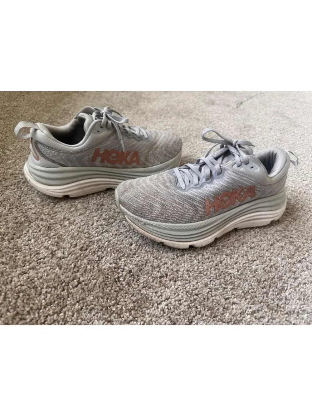 Hoka One One Womens Gaviota 5 Running Shoes Gray Peach Logo Size 10B Running